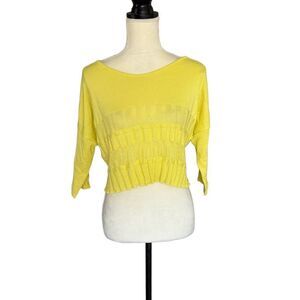 La Manufacture de Tricotage sweater Blouse Size 36 /S Yellow Cropped Ruched Chic